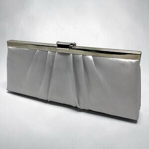 Y2K Jessica McClintock Silver Satin Convertible Clutch Kiss Lock Formal Bag